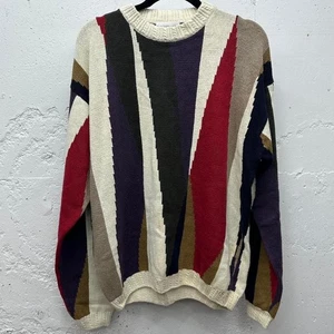 Vintage Deadstock Multicolor Striped Colorblock Cosby Grandpa Style Knit Sweater - Picture 1 of 7