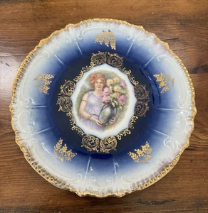 antique royal bavarian PMB Royal Blue Gilded 8” Diameter Plate Germany - Picture 1 of 8
