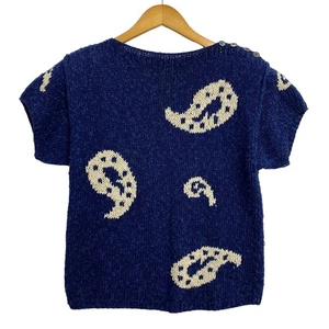 Liz Claiborne Damen Petites Strickpullover Größe Small Blau Paisley Kurzarm - Bild 1 von 9