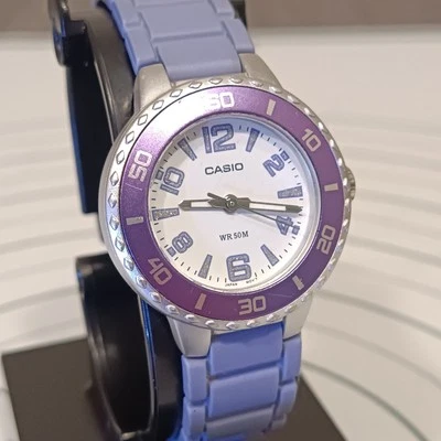 Casio Women LTP-1331  Aluminum Case Purple Rubber Quartz Watch 7" New Battery  - Image 1 of 4