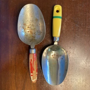 2 Vintage AJ Flour Scoop 1/4 cup Stainless - Retro Color Scheme - Picture 1 of 2