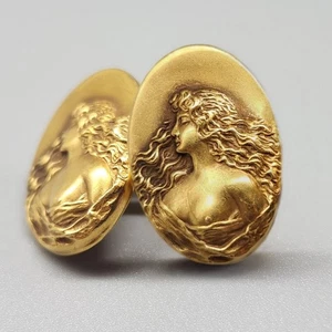 Gemelos antiguos Art Nouveau mujer victoriana desnuda tocador musa tono dorado leer - Imagen 1 de 11