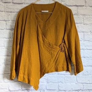 Blusa Bryn Walker Mia Imitación Envolvente M Qilan Dorado Amarillo Lino Bohemio Langenlook - Imagen 1 de 6