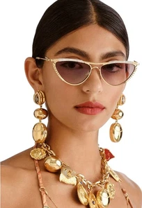 Camilla Pyramid Paramour Sunglasses | Ivory White Marble/Gold, Metal, Cat Eye - Picture 1 of 6