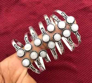 BULK SALE !! Moonstone Gemstone Bangle Wholesale 2 stone lot 925 Silver Jewelry - Picture 1 of 6