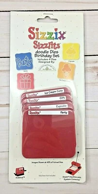 BIRTHDAY Sizzix Slizzlits Doodle Dies 4 Die Set Sm Red Sidekick Scrapbooking NEW - Image 1 of 4
