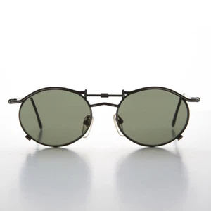 90s Oval Steampunk Fashion Steampunk Sunglass Antique Gunmetal /Green - Lucian - Picture 1 of 3
