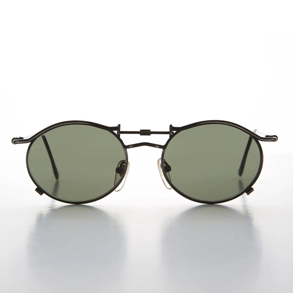 90s Oval Steampunk Fashion Steampunk Sunglass Antique Gunmetal /Green - Lucian - Image 1 of 3