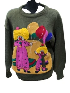 Vintage Palm Springs Yacht Club grün Strick Pullover Clown Ballon Design Gr. M - Bild 1 von 10