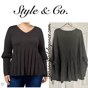 NUEVO estilo & Co Ruffle Sleeve Fit & Flare Gray Plus Size Sweater 2X $ 59.50 - Imagen 1 de 7