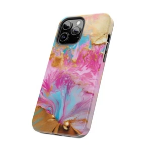 Colorful Marble Phone Case - Pink, Gold, Teal Design, Custom Impact Resistant - Picture 1 of 21