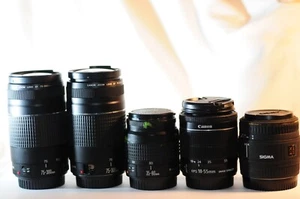 5 FIVE Canon EF lenses ISSUES PARTS REPAIR 75-300mm 18-55mm STM Sigma 50mm macro - Picture 1 of 20