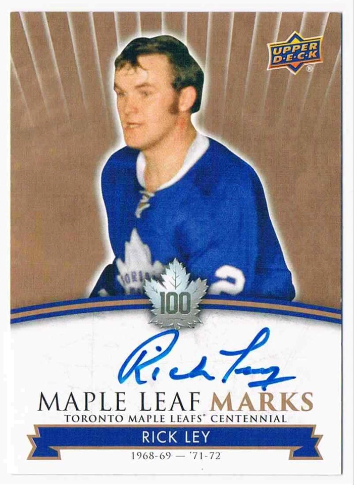 2017-18 UPPER DECK CENTENNIAL MARKS RICK LEY TORONTO MAPLE LEAFS #MLM-RL - Image 1 of 2