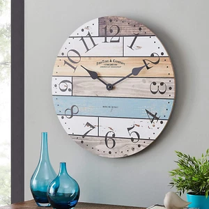 Multicolor Newton Woodgrain Wall Clock, Large Vintage Decor for Living Room, Hom - Picture 1 of 6