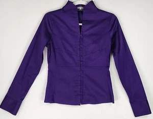 Nara Camicie Shirt Womens 0 Purple Band Collar Hidden Button up Long Sleeve Top - Picture 1 of 16