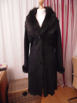 ME by Milestone, kaninchenfell Mantel, Gr S , braun mit Blaufuchskragen. - Bild 1 von 4