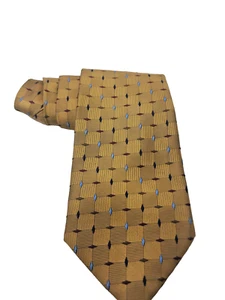 Hickey Freeman Mens Silk Necktie Gold Geometric Print Tie - Picture 1 of 7