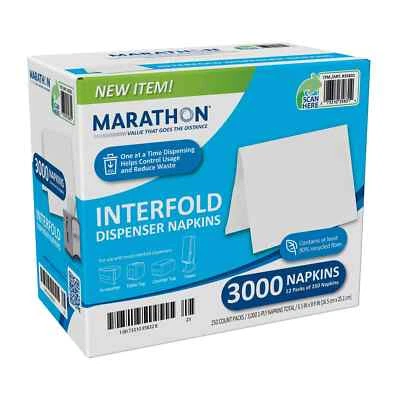 Marathon Interfold 1-Ply Napkins, White, 3000 Per Case (250 napkins/pk., 12 pk.) - Image 1 of 4