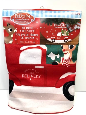 Rudolph The Red Nosed Reindeer 48 Inch Red Lined Holiday Christmas Tree Skirt - Image 1 of 4