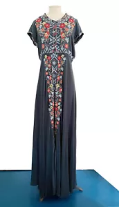 Maxi abito JOHNNY WAS BIYA grigio rayon multicolore ricamo manica corta taglia S - Foto 1 di 9