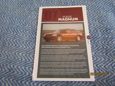 Dodge Magnum 2007 modelo introducción comunicado de prensa hojas folleto Foto 1 de 3