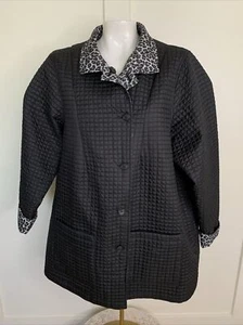 Drizzle Reversible Jacket Size 2X Button Up Casual Quilted Black / Animal Print - Picture 1 of 6