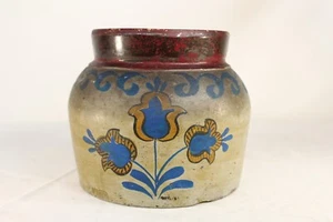 Vaso de cerámica antiguo arte popular pintado a mano flores granja americana - Imagen 1 de 18