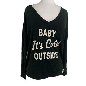 Bongo Womens Shirt Juniors Small Baby Its Cold Outside Jersey Top Black White - Picture 1 of 8