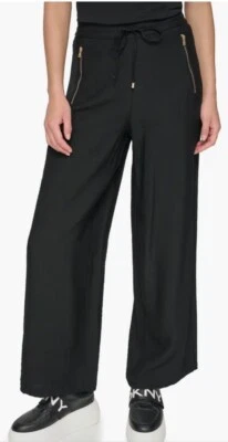 Pantalones DKNY con cordón negros de pierna ancha talla mediana nuevos con etiquetas Foto 1 de 4