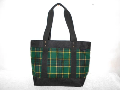 PENDLETON ТЯЖЕЛЫЙ ЧЕРНЫЙ ХОЛСТ И ТАРТАН КЛЕТКУ ШЕРСТИ 17 X 11 СУМКА С КОРОТКИМИ РУЧКАМИ Z2 - Изображение 1 из 4