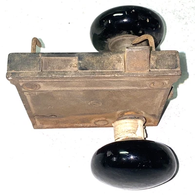 Vintage Black Porcelain Door Knobs W/ Door Lock Set NO KEY ANTIQUE ORIGINAL - Image 1 of 4