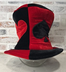 Queen of Hearts Hat Adult Adjustable Alice Wonderland Red Black Velour Halloween - Picture 1 of 11