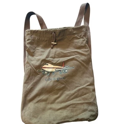 GUC Life Is Good Olive Green Drawstring Backpack 12" x 16" - Image 1 of 2