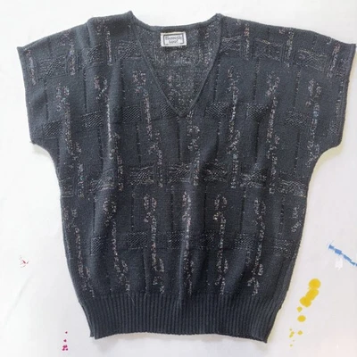 Camisa suéter de punto negra holgada vintage años 70 para mujer con hilo de oropel colorido Foto 1 de 4