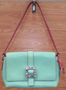 Genuine Dooney & Bourke Pink & Teal Leather Magnetic Flap Purse / Bag **NEW - Picture 1 of 8