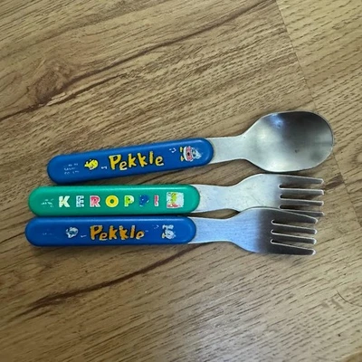 Cuchara y tenedor Sanrio Kero Keroppi Pekkle 1994 Japón lindo Kawaii Bento Foto 1 de 2