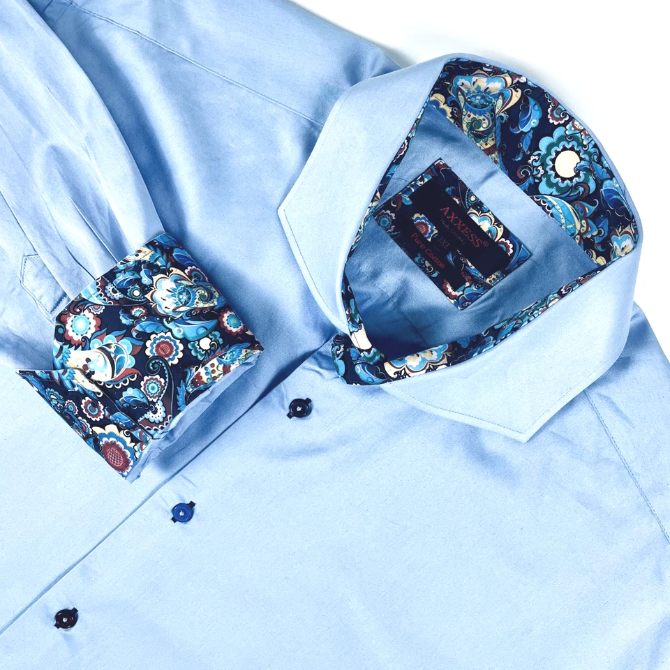 Camisas de vestir AXXESS 100 % algodón suave cuello alto azul cachemira ribete 3XL Foto 1 de 4