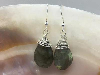 Labradorite Wire Wrapped Silver  Handmade Earrings (Eb98) - Image 1 of 4