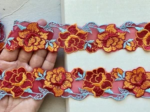 2 Yards Floral Embroidered Ribbon Lace Trim for DIY Sewing/Crafts/Belts - Picture 1 of 18