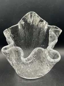 Vtg Murero Style Hand Made Clear Art Glass Textured Handkerchief Vase Bowl 8.5” - Picture 1 of 7