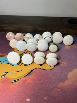 Vintage Porcelain, Ceramic, & Brass Drawer Pull Knobs & Screws - Lot of 16 READ - Image 1 of 4