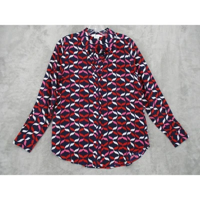 Blusa Boden 6 seda abstrata botão para baixo leve escritório carreira azul marinho vermelho rosa - Imagem 1 de 4