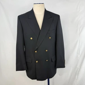 Vintage 90er Herren Wolle Schwarz Zweireiher Blazer Sakko Anzug Mantel 41R - Bild 1 von 21