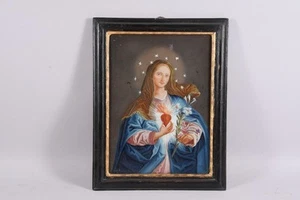 C04B90- Barock Hinterglasbild Herz Maria Glasmalerei 18.Jh - Bild 1 von 12