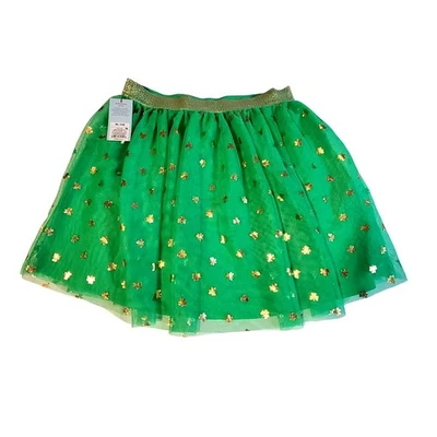 Cat & Jack Girls XL (14) Green Tulle Skirt With Gold Clover Print - Image 1 of 4