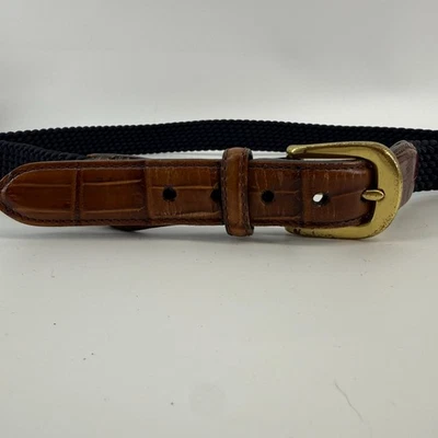 Brighton 女式腰带蓝色编织棕色皮革黄铜尺寸 38 美国制造 — 第 1/4 张图片