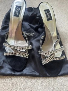 Ladies Strutt Couture Rhinestone Black Suede Mule Shoes Size 39 (6) - Picture 1 of 10