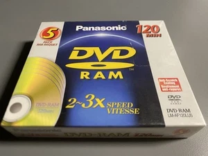 VINTAGE Panasonic LM-AF120LU5 DVD Ram Disc 5-Pack 120min 2~3x speed | SEALED! - Photo 1/5