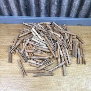 VTG Lot of 115 Clothes Pins Wood Round Head Laundry Flat Top Cottage Country - Picture 1 of 12