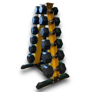 Hex Dumbbells Gym Weights Set 5-30kg Pairs & Storage Rack YELLOW EDITION - Picture 1 of 8